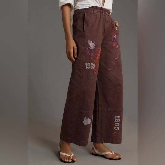 Pilcro The Izzie Relaxed Pull-On Barrel Pants Sz S Embroidered Stretch Ankle - Picture 10 of 11